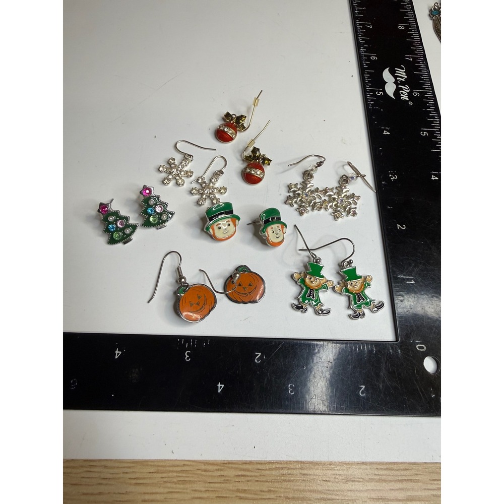 Holiday Earring Bundle 7 Pairs Christmas Halloween St Patricks Day Snowflake
